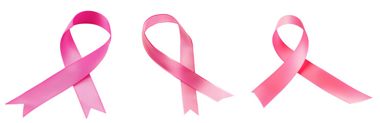  collection of pink ribbon symbolizing cancer awareness isolated on transparent or white background