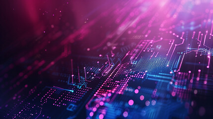 close up of data flowing inside abstract particle; tech/technology pink & blue background