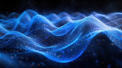 Holographic Visualization of the Birth of Life with Blue Light Lines on Black Background