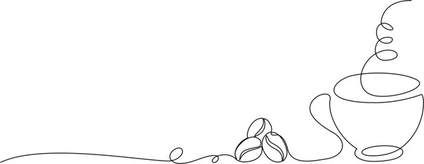 Coffee cup lineart, illustration coffee cup continuous line,out line coffee cup with bean vector