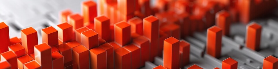 Obraz premium Close-up of 3D orange blocks forming a rising stock market graph, representing financial success on a grey background.