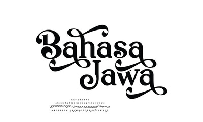 Bahasa Jawa is Elegant Font Uppercase Lowercase and Number. Classic Lettering Minimal Fashion Designs. Typography modern serif fonts regular decorative vintage concept. vector illustration
