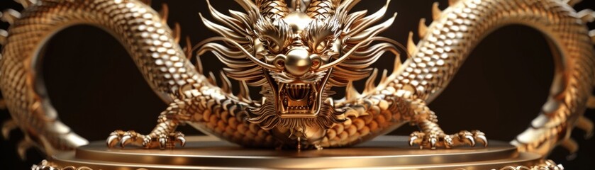 A gold dragon with a large mouth is on a table