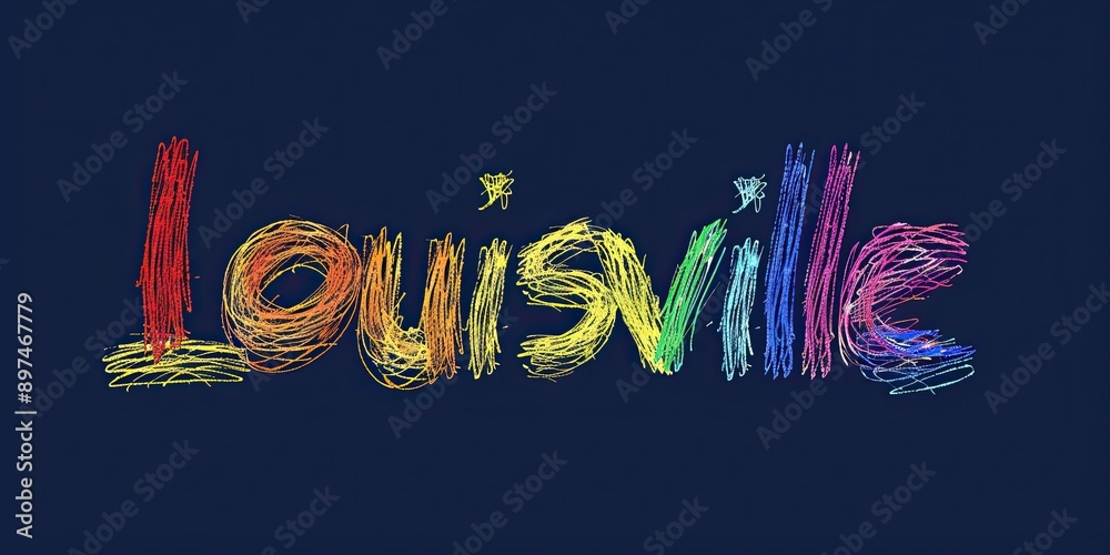 Sticker Colorful Art Text: Louisville in Vibrant Strokes