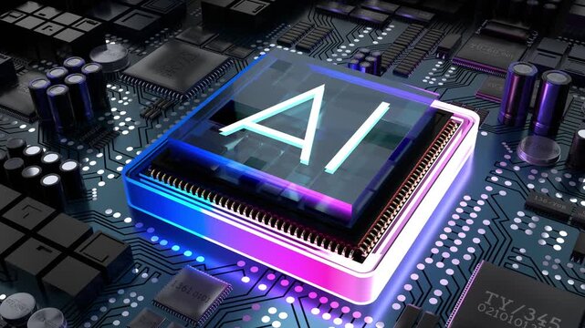Computer processor and AI word - 3D 4k animation (3840 x 2160 px)