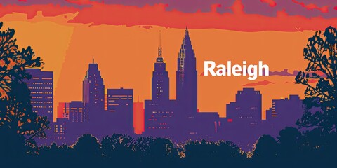Obraz premium Colorful Skyline of Raleigh at Sunset