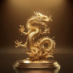 Obraz premium A gold dragon statue sits on a pedestal