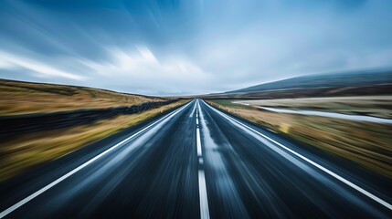 A blurry image of a road in the countryside.