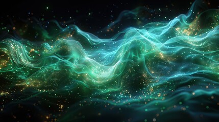Naklejka premium Illuminated Origins of Life in Stunning 3D Holographic Display - Futuristic Concept with Green and Blue Light Lines on Black Background