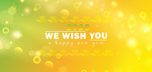 Brightly lit Happy New Year 2025 surrounded by sparkling lights and vibrant blossoms