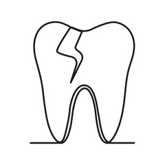 Broken Tooth Icon - Continuous Line Art Vector Illustration on White Background