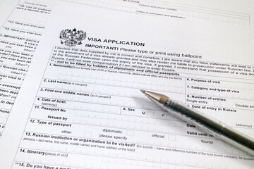 Visa application form for Russia