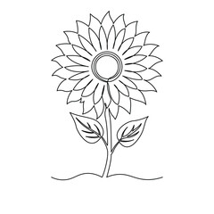Sunflower Continuous Line Art Vector Illustration on White Background.
