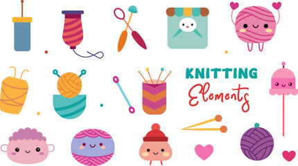 Essential knitting elements set collection