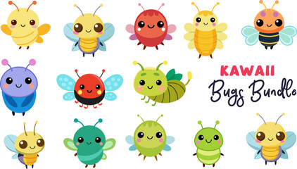 Fototapeta premium Kawaii Bugs illustration bundle set