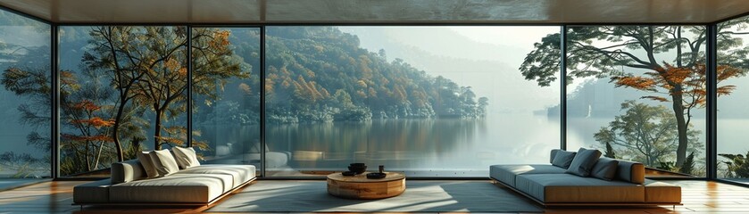 Modern living room sleek furniture minimal decor white walls large windows bright natural light Contemporary Photography