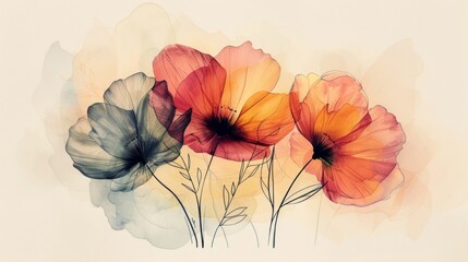 geometric floral illustration, contemporary geometric design of autumn flowers, fusing simplicity and elegance for versatile creative uses with a minimalist touch