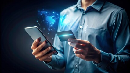 Businessman holding smartphone with digital payment transaction concept