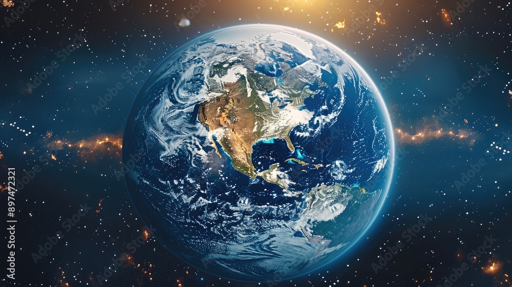 Poster flat view of earth from space, focusing on continents and countries, with realistic textures and col