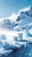 A cup of coffee on the snow.