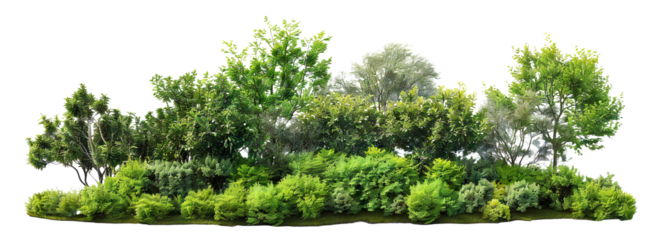 Green park landscape with bushes and trees, cut out