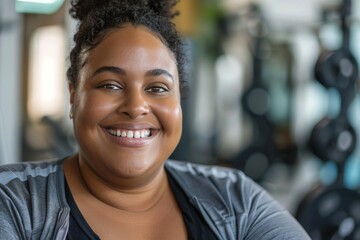 Obraz premium Close up portrait of a smiling obese woman in gym