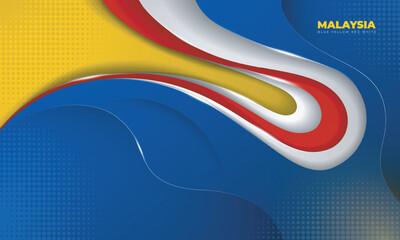 Malaysia independence day design with Simple tiered white red and blue with dominant blue in yellow