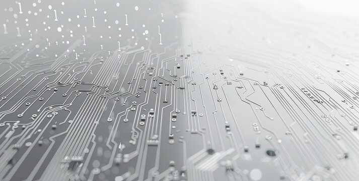 Abstraktes technisches Hintergrundbild mit Platinenstruktur in Grautönen, Abstract technical background image with circuit board structure in grey tones
