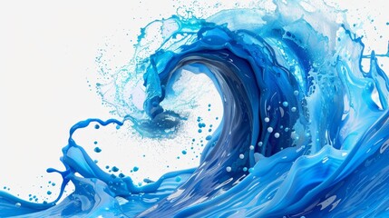 Close up of blue water on transparent background. Blue water wave and splash with bubbles. Graphic resources and advertising concept. Sea or ocean water natural textured background. Generative AI.