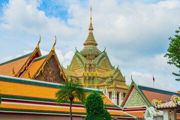 Fototapeta premium Picture of pagodas in Wat Pho in Bangkok, Thailand, one of Thailand's oldest temples.
