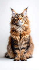 Obraz premium Portrait of a Maine Coon cat full body against a white background.