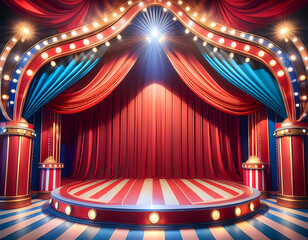  Circus Stage Podium- A colorful circus-themed podium with a 3D carnival background. Fea_1(119)