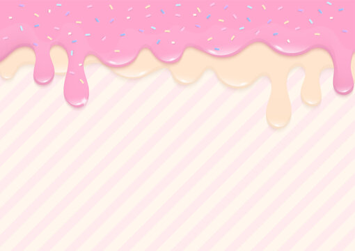 Pink and cream liquid drop on striped background