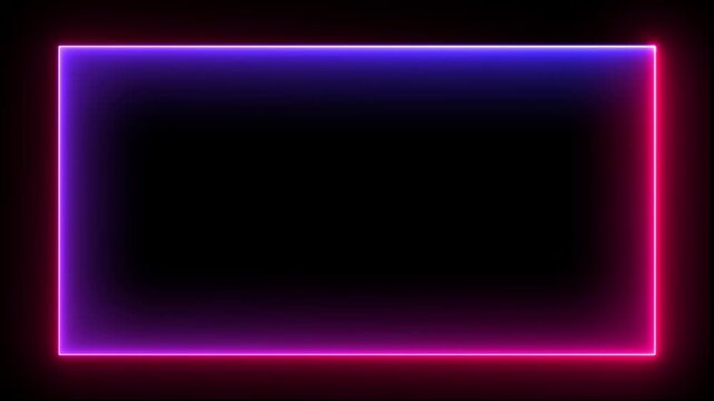 Glowing neon red and blue  frame rectangle. Square rectangle photo frame with two tone neon color motion graphic on isolated black background.4k video