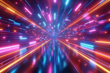 Obraz premium Vibrant abstract background with dynamic light trails in neon colors, creating a sense of speed and motion.
