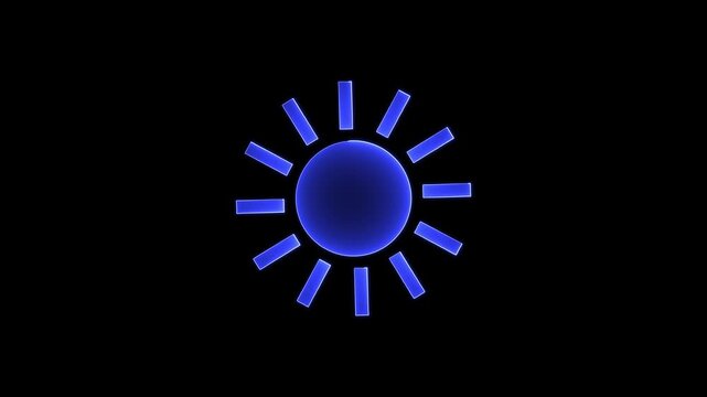 Sun icon blue  color neon animation , black backgraound