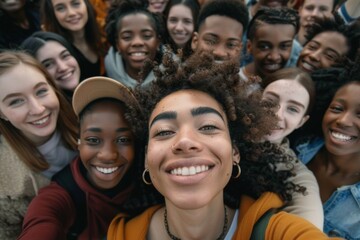 Obraz premium Diverse group of young people taking a selfie together