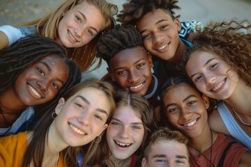 Diverse group of young people taking a selfie together
