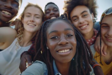 Fototapeta premium Diverse group of young people taking a selfie together