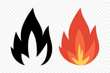Vector Fire Flame Isolated Icon Set. Campfire, Bonfire, Flame Sign, Front View. Vector Illustration