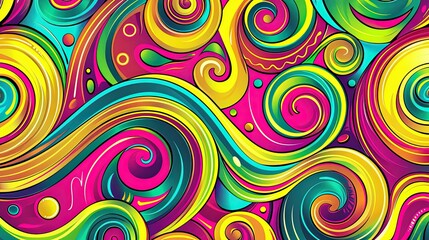 Obraz premium 60s Psychedelic Swirls and Bright Colors Artwork | Colorful Abstract Design with Vintage Vibe