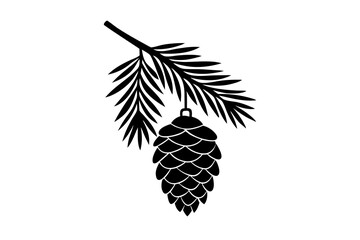 A fir branch with a cone hanging vector silhouette 