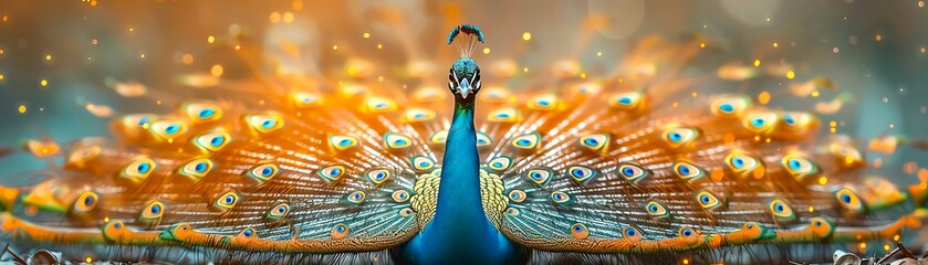 Close-up shot of a peacock performing ballet