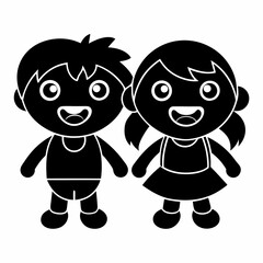 happy kids  silhouette  black vector  icon