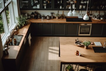 Ceiling view of a nordic designed kitchen interior