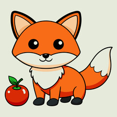 Obraz premium cute fox and tomato vector illustration 