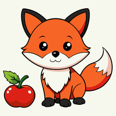 cute fox and tomato vector illustration 