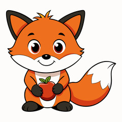 cute fox and tomato vector illustration 