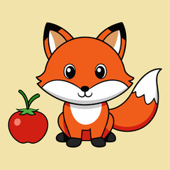 Obraz premium cute fox and tomato vector illustration 