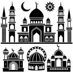Set Of Mosque icon vector silhouette 